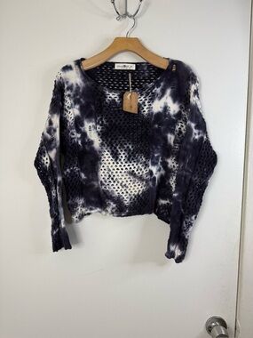 Natural Life NWT Blyth, black & white tie-dye cotton summer crochet sweater XS